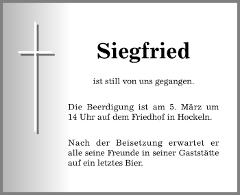 Traueranzeige von Siegfried  von Hildesheimer Allgemeine Zeitung