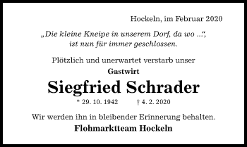 Traueranzeige von Siegfried Schrader von Hildesheimer Allgemeine Zeitung