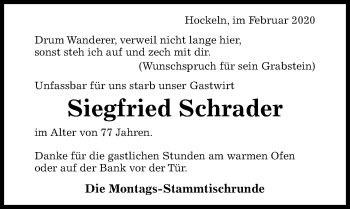 Traueranzeige von Siegfried Schrader von Hildesheimer Allgemeine Zeitung