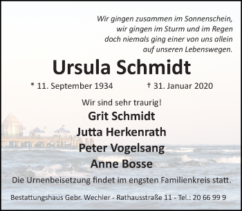 Traueranzeige von Ursula Schmidt von Hildesheimer Allgemeine Zeitung