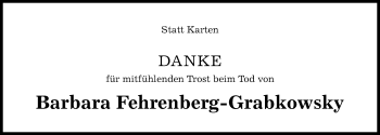 Traueranzeige von Barbara Fehrenberg-Grabkowsky von Hildesheimer Allgemeine Zeitung