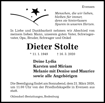 Traueranzeige von Dieter Stolte von Hildesheimer Allgemeine Zeitung