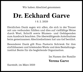 Traueranzeige von Eckhard Garve von Hildesheimer Allgemeine Zeitung