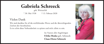 Traueranzeige von Gabriela Schreeck von Hildesheimer Allgemeine Zeitung