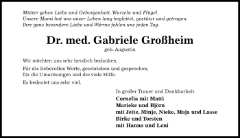 Traueranzeige von Gabriele Großheim von Hildesheimer Allgemeine Zeitung