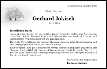 Traueranzeige von Gerhard Jokisch von Hildesheimer Allgemeine Zeitung