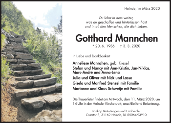 Traueranzeige von Gotthard Mannchen von Hildesheimer Allgemeine Zeitung