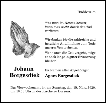 Traueranzeige von Johann Borgesdiek von Hildesheimer Allgemeine Zeitung