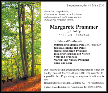 Traueranzeige von Margarete Prommer von Hildesheimer Allgemeine Zeitung