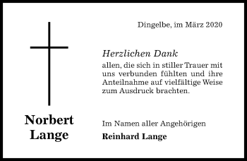 Traueranzeige von Norbert Lange von Hildesheimer Allgemeine Zeitung