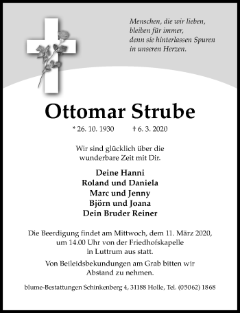 Traueranzeige von Ottomar Strube von Hildesheimer Allgemeine Zeitung