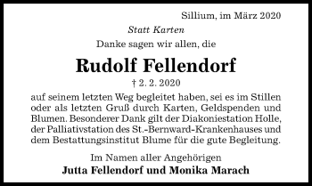 Traueranzeige von Rudolf Fellendorf von Hildesheimer Allgemeine Zeitung