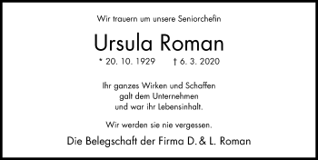 Traueranzeige von Ursula Roman von Hildesheimer Allgemeine Zeitung