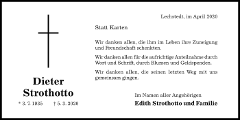 Traueranzeige von Dieter Strothotto von Hildesheimer Allgemeine Zeitung