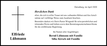 Traueranzeige von Elfriede Lühmann von Hildesheimer Allgemeine Zeitung