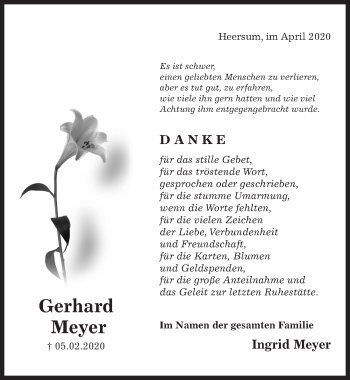 Traueranzeige von Gerhard Meyer von Hildesheimer Allgemeine Zeitung