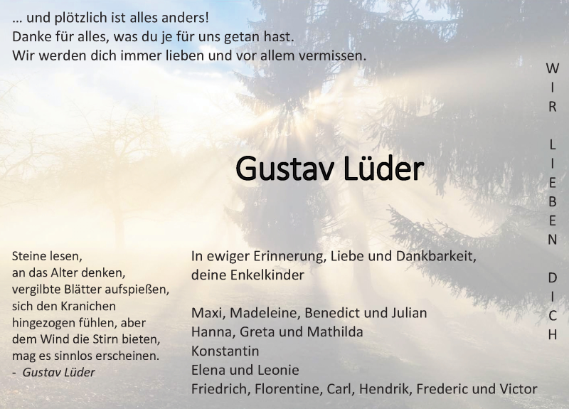  Traueranzeige für Gustav Lüder vom 01.04.2020 aus Hildesheimer Allgemeine Zeitung