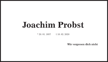 Traueranzeige von Joachim Probst von Hildesheimer Allgemeine Zeitung