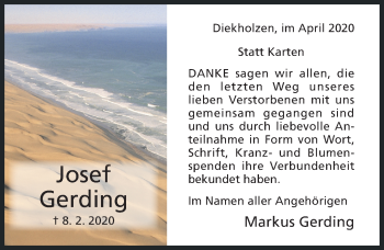 Traueranzeige von Josef Gerding von Hildesheimer Allgemeine Zeitung