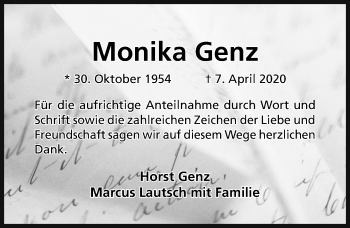 Traueranzeige von Monika Genz von Hildesheimer Allgemeine Zeitung