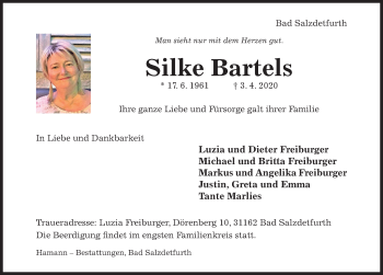 Traueranzeige von Silke Bartels von Hildesheimer Allgemeine Zeitung