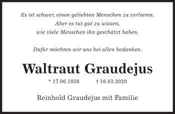 Traueranzeige von Waltraut Graudejus von Hildesheimer Allgemeine Zeitung