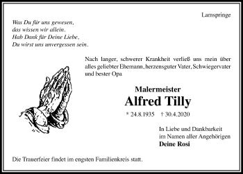 Traueranzeige von Alfred Tilly von Hildesheimer Allgemeine Zeitung