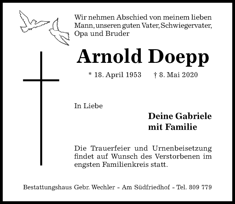  Traueranzeige für Arnold Doepp vom 13.05.2020 aus Hildesheimer Allgemeine Zeitung