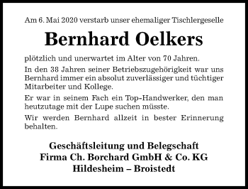 Traueranzeige von Bernhard Oelkers von Hildesheimer Allgemeine Zeitung