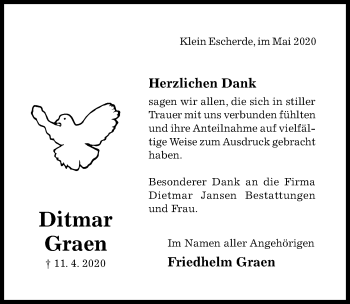 Traueranzeige von Ditmar Graen von Hildesheimer Allgemeine Zeitung