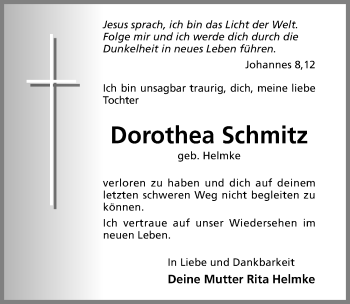 Traueranzeige von Dorothea Schmitz von Hildesheimer Allgemeine Zeitung