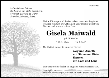 Traueranzeige von Gisela Maiwald von Hildesheimer Allgemeine Zeitung