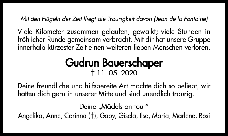  Traueranzeige für Gudrun Bauerschaper vom 16.05.2020 aus Hildesheimer Allgemeine Zeitung