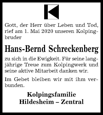 Traueranzeige von Hans-Bernd Schreckenberg von Hildesheimer Allgemeine Zeitung