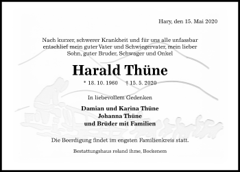 Traueranzeige von Harald Thüne von Hildesheimer Allgemeine Zeitung