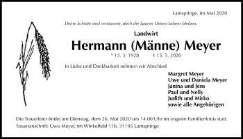 Traueranzeige von Hermann Meyer von Hildesheimer Allgemeine Zeitung