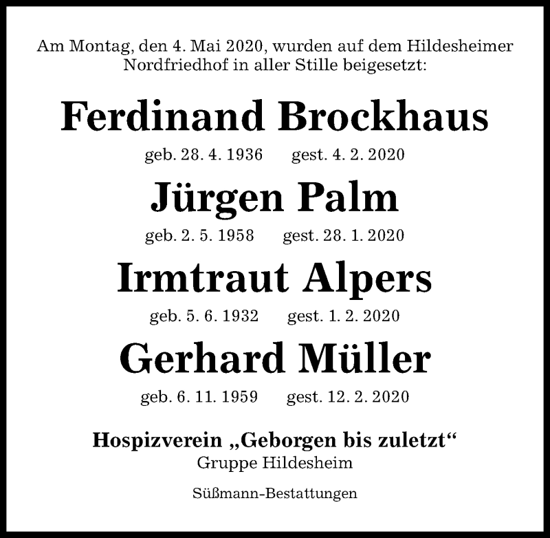  Traueranzeige für Irmtraut Alpers vom 06.05.2020 aus Hildesheimer Allgemeine Zeitung