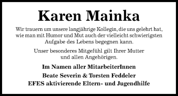 Traueranzeige von Karen Mainka von Hildesheimer Allgemeine Zeitung
