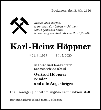 Traueranzeige von Karl-Heinz Höppner von Hildesheimer Allgemeine Zeitung