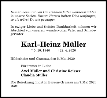 Traueranzeige von Karl-Heinz Müller von Hildesheimer Allgemeine Zeitung