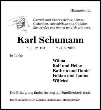 Traueranzeige von Karl Schumann von Hildesheimer Allgemeine Zeitung