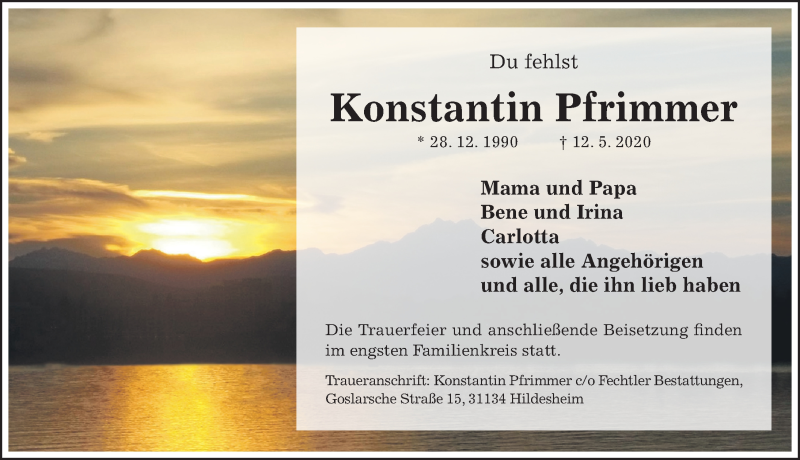  Traueranzeige für Konstantin Pfrimmer vom 23.05.2020 aus Hildesheimer Allgemeine Zeitung