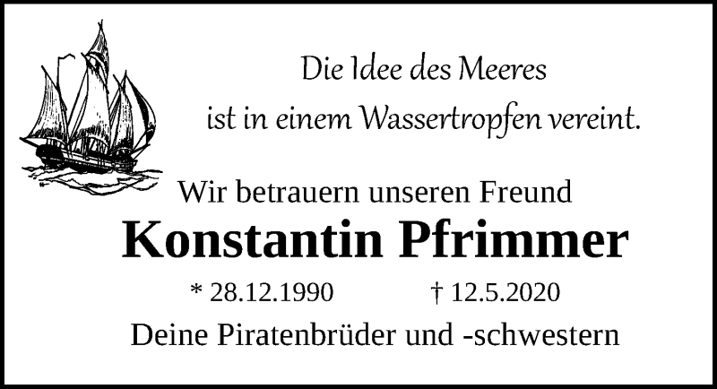  Traueranzeige für Konstantin Pfrimmer vom 23.05.2020 aus Hildesheimer Allgemeine Zeitung