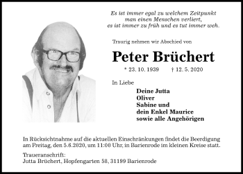 Traueranzeige von Peter Brüchert von Hildesheimer Allgemeine Zeitung