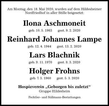 Traueranzeige von Reinhard Johannes Lampe von Hildesheimer Allgemeine Zeitung