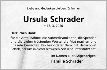 Traueranzeige von Ursula Schrader von Hildesheimer Allgemeine Zeitung