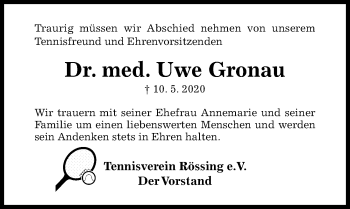 Traueranzeige von Uwe Gronau von Hildesheimer Allgemeine Zeitung