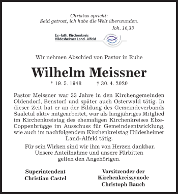 Traueranzeige von Wilhelm Meissner von Hildesheimer Allgemeine Zeitung