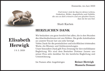 Traueranzeige von Elisabeth Herwigk von Hildesheimer Allgemeine Zeitung