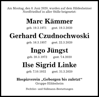 Traueranzeige von Gerhard Czudnochwoski von Hildesheimer Allgemeine Zeitung